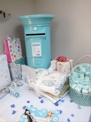 Pale Blue and Black Wedding Post Box Hire